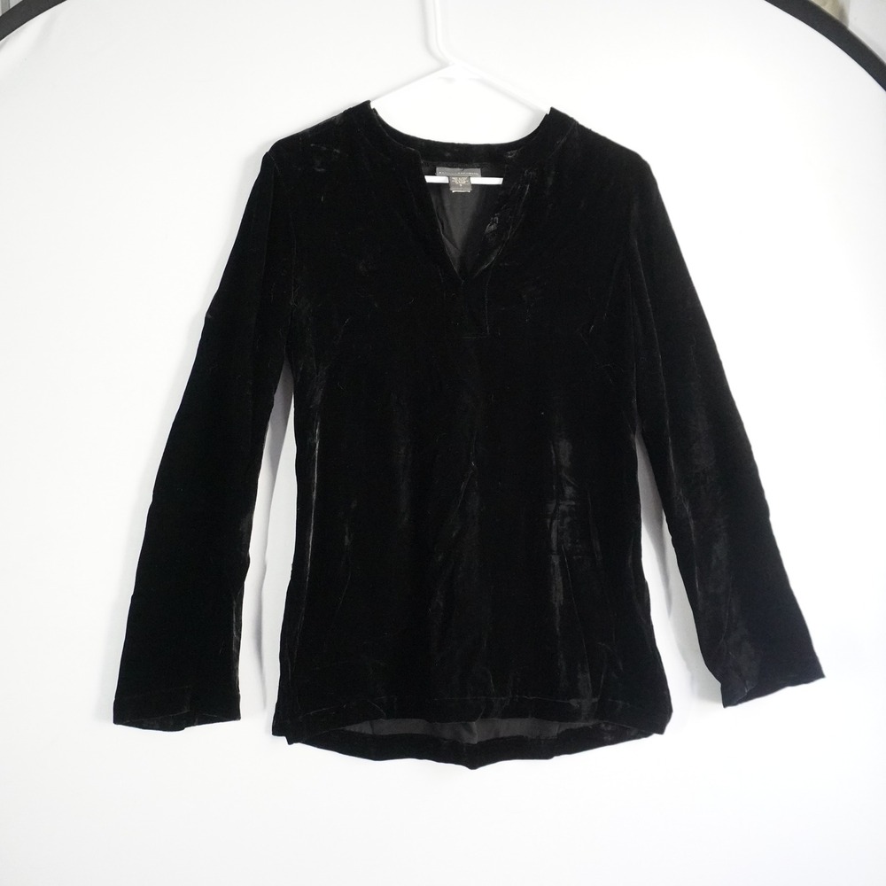 Banana Republic Black Velvet V-Neck Long Sleeve Tunic Top Size S Silk Blend